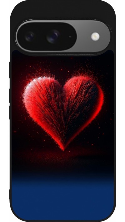 Google Pixel 9 / Pixel 9 Pro Case Hülle - Silikon schwarz Valentin 2025 rotes Herz