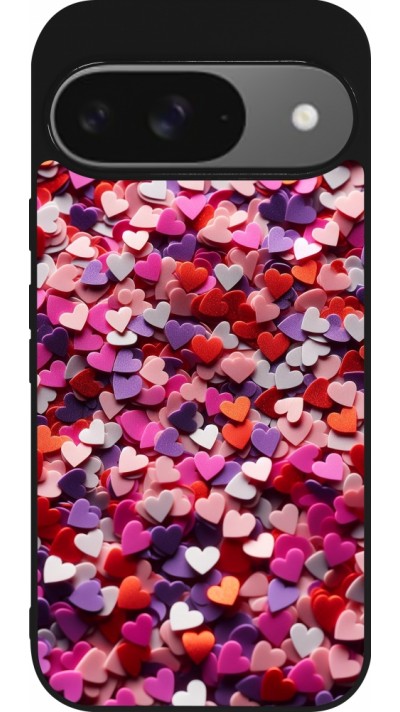 Google Pixel 9 / Pixel 9 Pro Case Hülle - Silikon schwarz Valentin 2025 Konfetti