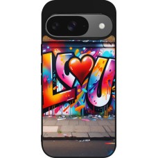 Coque Google Pixel 9 / Pixel 9 Pro - Silicone rigide noir Valentine 2025 Love U Tag