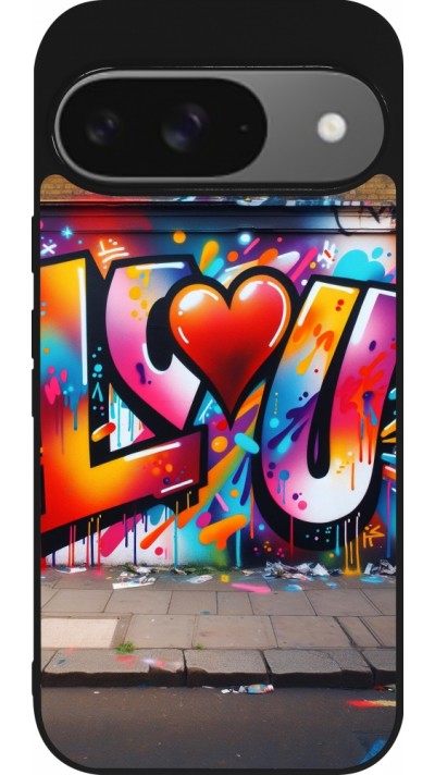 Google Pixel 9 / Pixel 9 Pro Case Hülle - Silikon schwarz Valentin 2025 Liebe U Tag