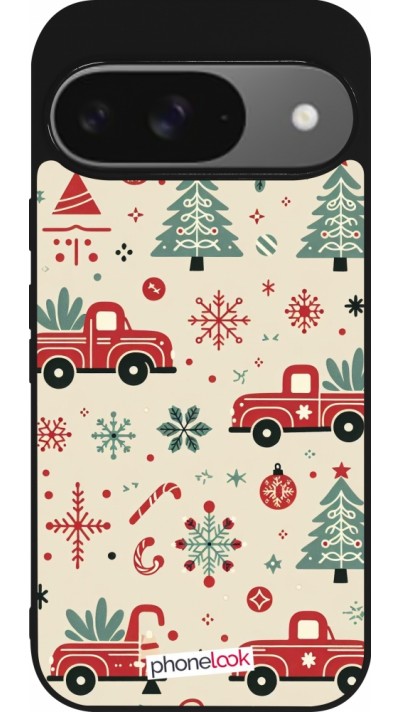 Google Pixel 9 / Pixel 9 Pro Case Hülle - Silikon schwarz Weihnachten 2024 Lkw Tanne