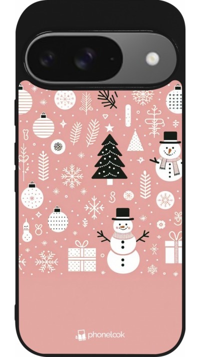 Google Pixel 9 / Pixel 9 Pro Case Hülle - Silikon schwarz Weihnachten 2024 Rose Schneemann Weihnachten
