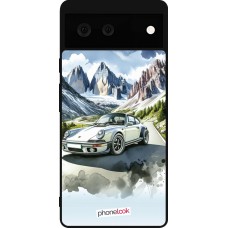 Coque Google Pixel 6 - Silicone rigide noir Porsche 911 Mountain Watercolor