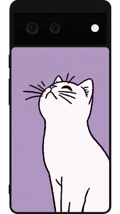 Google Pixel 6 Case Hülle - Silikon schwarz Chat auf lila Hintergrund