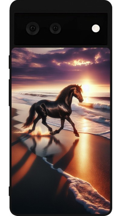 Google Pixel 6 Case Hülle - Silikon schwarz Pferd majestätisch Strand