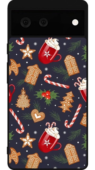 Coque Google Pixel 6 - Silicone rigide noir Christmas 25 Pattern Gingerbread House