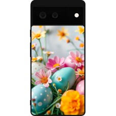 Coque Google Pixel 6 - Silicone rigide noir Easter 2026 Eggs with flowers