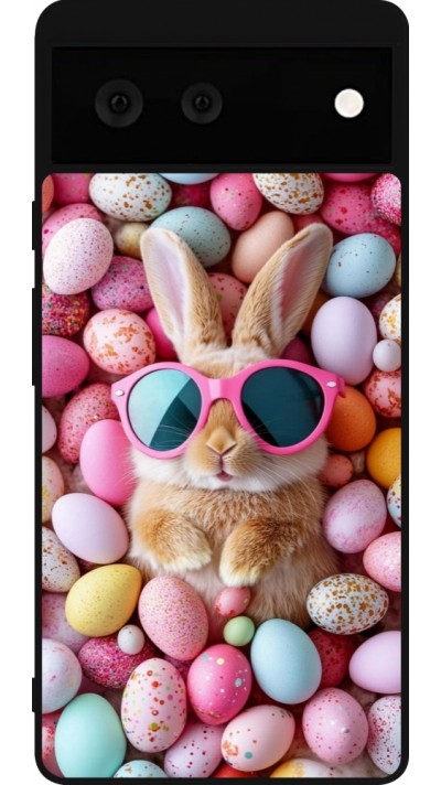 Coque Google Pixel 6 - Silicone rigide noir Easter 2026 Rabbit fun