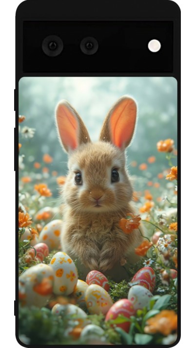 Coque Google Pixel 6 - Silicone rigide noir Easter 2026 Rabbit in the garden