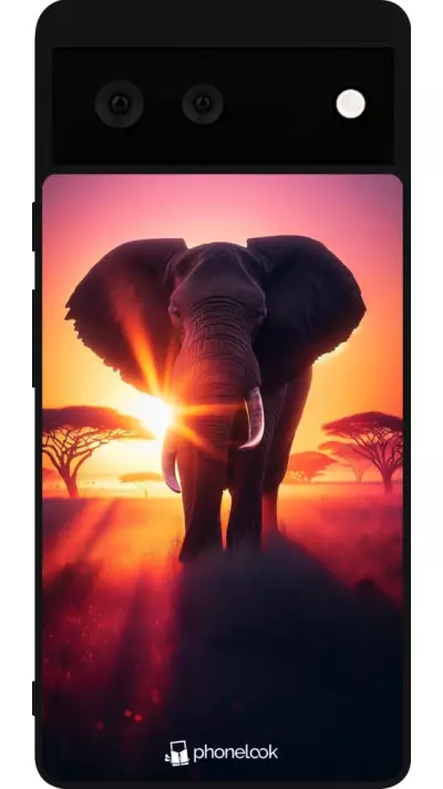 Coque Google Pixel 6 - Silicone rigide noir Elephant Sunrise Beauty