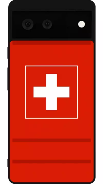 Coque Google Pixel 6 - Silicone rigide noir Euro 2020 Switzerland