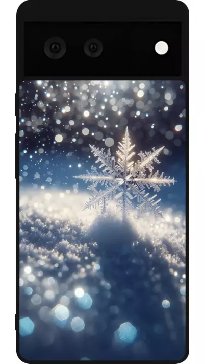 Coque Google Pixel 6 - Silicone rigide noir Flocon Solaire Éclat