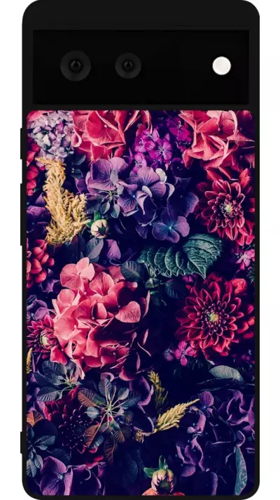 Coque Google Pixel 6 - Silicone rigide noir Flowers Dark