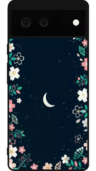 Coque Google Pixel 6 - Silicone rigide noir Flowers space