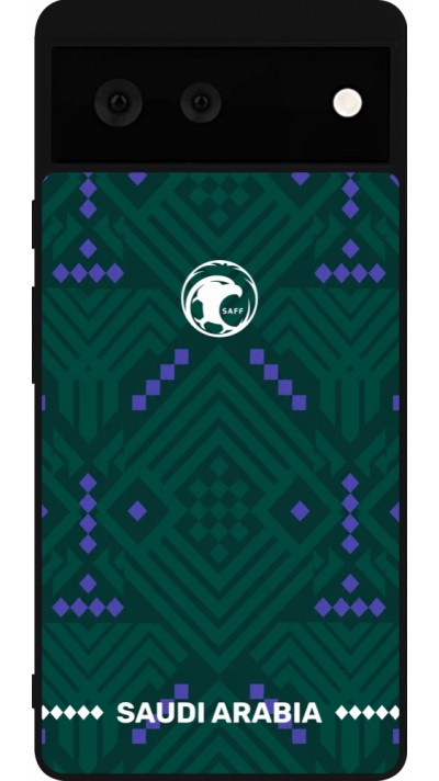 Coque Google Pixel 6 - Silicone rigide noir Maillot de football Arabie saoudite 2026 personnalisable
