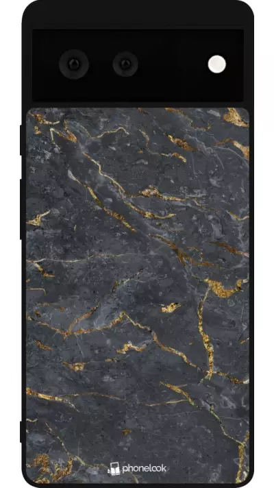 Coque Google Pixel 6 - Silicone rigide noir Grey Gold Marble
