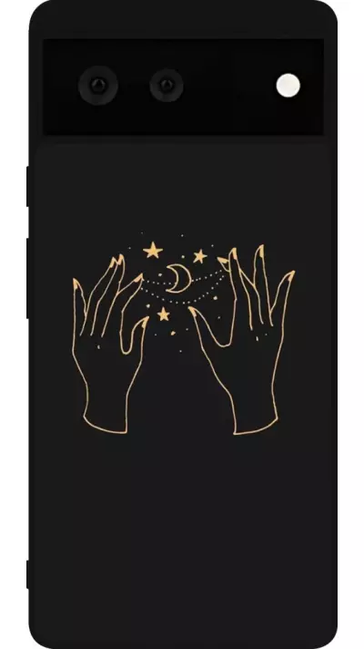 Coque Google Pixel 6 - Silicone rigide noir Grey magic hands