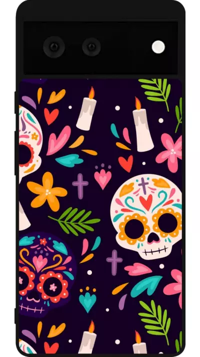 Coque Google Pixel 6 - Silicone rigide noir Halloween 2023 mexican style