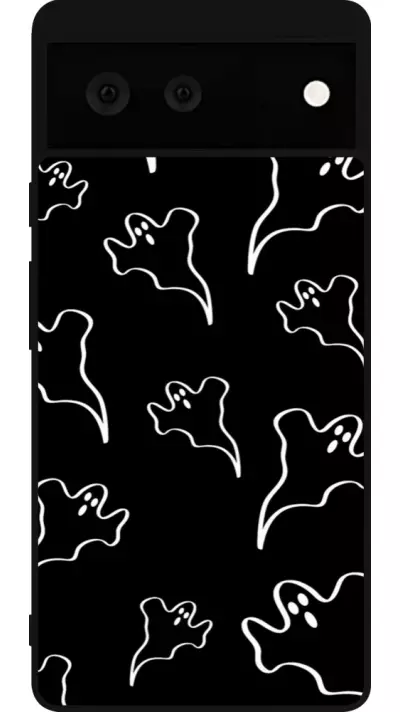 Coque Google Pixel 6 - Silicone rigide noir Halloween 2024 black and white ghosts