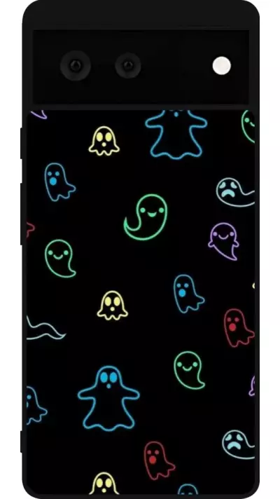 Coque Google Pixel 6 - Silicone rigide noir Halloween 2024 colorful ghosts