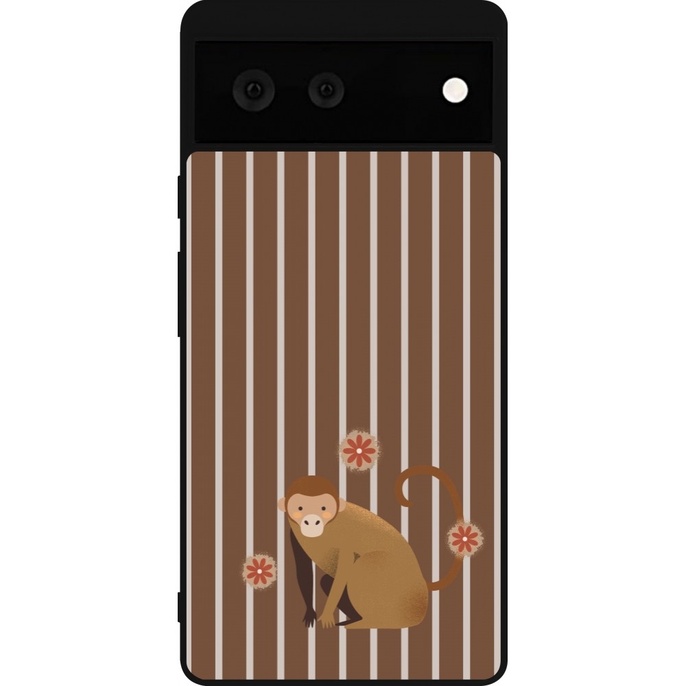 Coque Google Pixel 6 - Silicone rigide noir Monkey with stripes