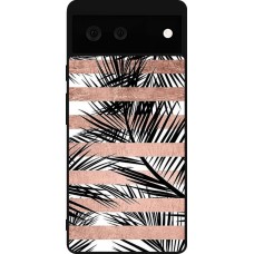 Coque Google Pixel 6 - Silicone rigide noir Palm trees gold stripes