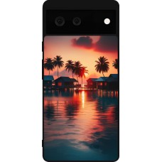 Coque Google Pixel 6 - Silicone rigide noir Paradis Maldives