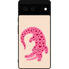 Coque Google Pixel 6 - Silicone rigide noir Pink crocodile 2026