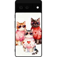 Coque Google Pixel 6 - Silicone rigide noir Saint Valentines Day 26 Cat Love