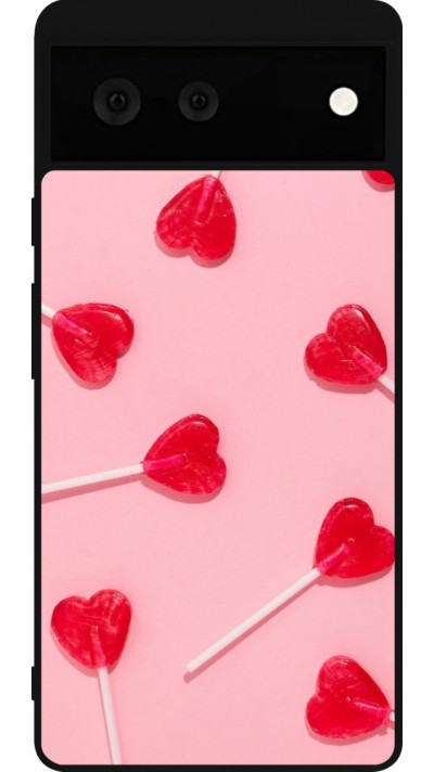 Coque Google Pixel 6 - Silicone rigide noir Saint Valentines Day 26 Lollipop