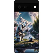 Coque Google Pixel 6 - Silicone rigide noir Samurai Katana Lune