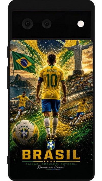 Coque Google Pixel 6 - Silicone rigide noir Football Brésil splash 2026