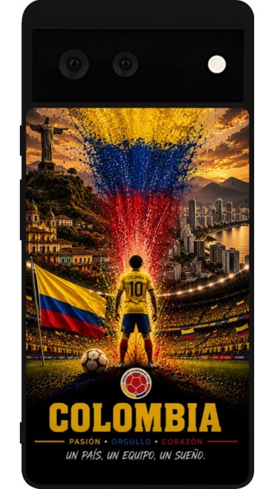 Coque Google Pixel 6 - Silicone rigide noir Football Colombie splash 2026