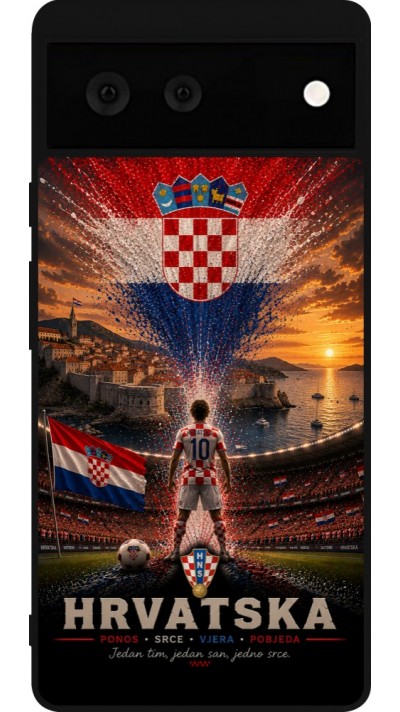 Coque Google Pixel 6 - Silicone rigide noir Football Croatie splash 2026