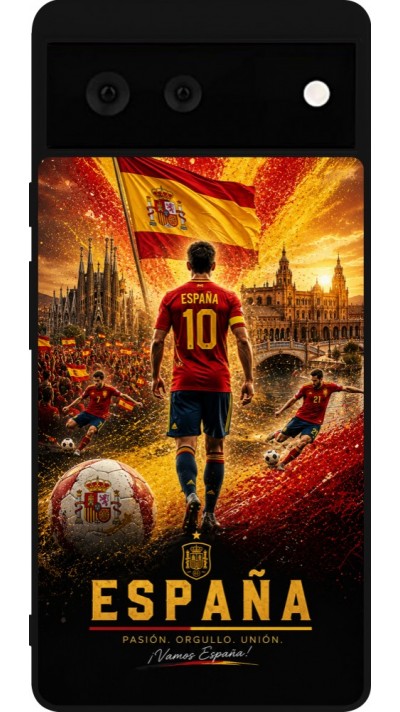 Coque Google Pixel 6 - Silicone rigide noir Football Espagne splash 2026