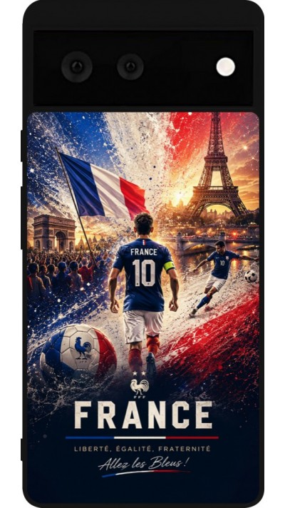 Coque Google Pixel 6 - Silicone rigide noir Football France splash 2026
