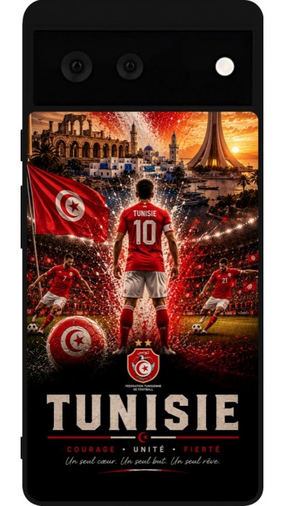 Coque Google Pixel 6 - Silicone rigide noir Football Tunisie splash 2026