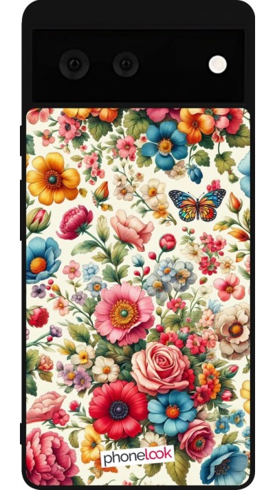 Coque Google Pixel 6 - Silicone rigide noir Spring 25 printemps fleuri
