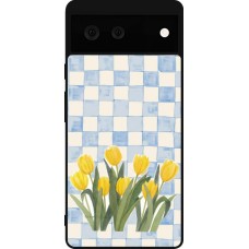Coque Google Pixel 6 - Silicone rigide noir Blue vichy tulips Spring 2026