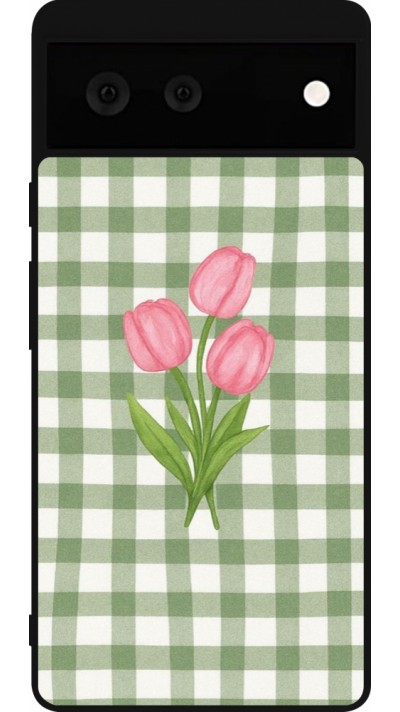 Coque Google Pixel 6 - Silicone rigide noir Green vichy tulips 2026