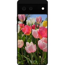 Coque Google Pixel 6 - Silicone rigide noir Tulips 2026