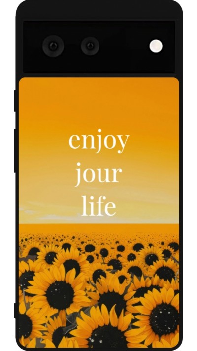 Coque Google Pixel 6 - Silicone rigide noir Summer 2025 Enjoy your life