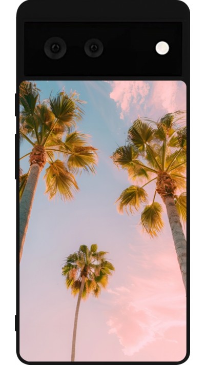Coque Google Pixel 6 - Silicone rigide noir Summer 2025 Palmiers
