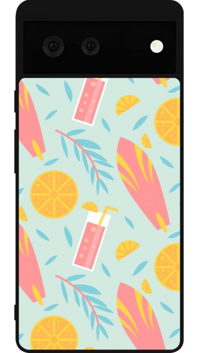 Coque Google Pixel 6 - Silicone rigide noir Summer 2025 Pattern citron