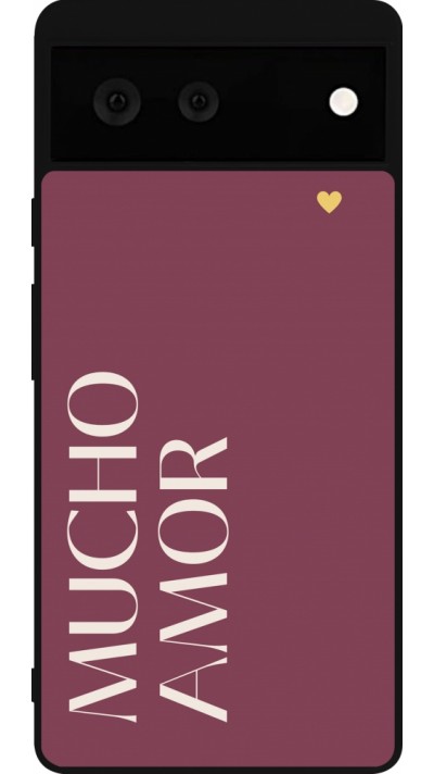 Coque Google Pixel 6 - Silicone rigide noir Valentine 2024 mucho amor rosado