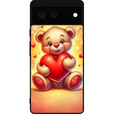 Coque Google Pixel 6 - Silicone rigide noir Valentine 2024 Teddy love