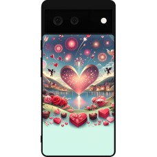 Coque Google Pixel 6 - Silicone rigide noir Valentine 2025 Chic