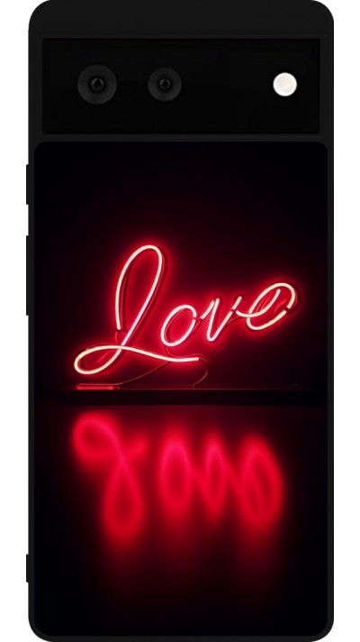 Google Pixel 6 Case Hülle - Silikon schwarz Valentine 2025 Neon Liebe
