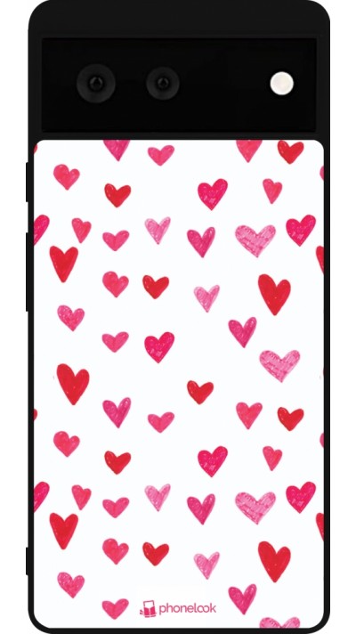 Coque Google Pixel 6 - Silicone rigide noir Valentine 2022 Many pink hearts