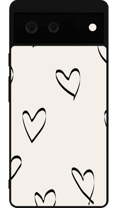 Coque Google Pixel 6 - Silicone rigide noir Valentine 2023 minimalist hearts